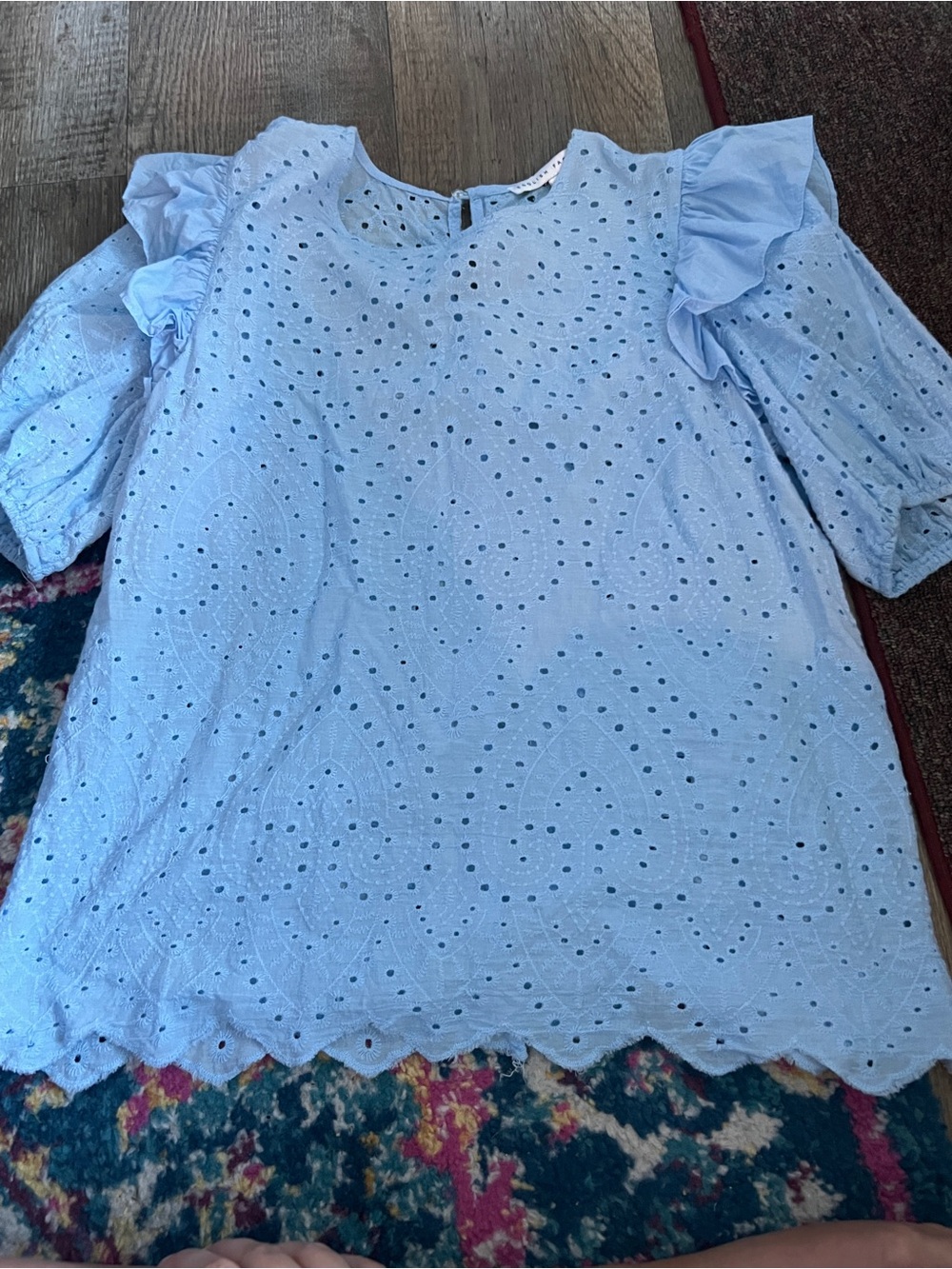 English factory large eyelet blue top